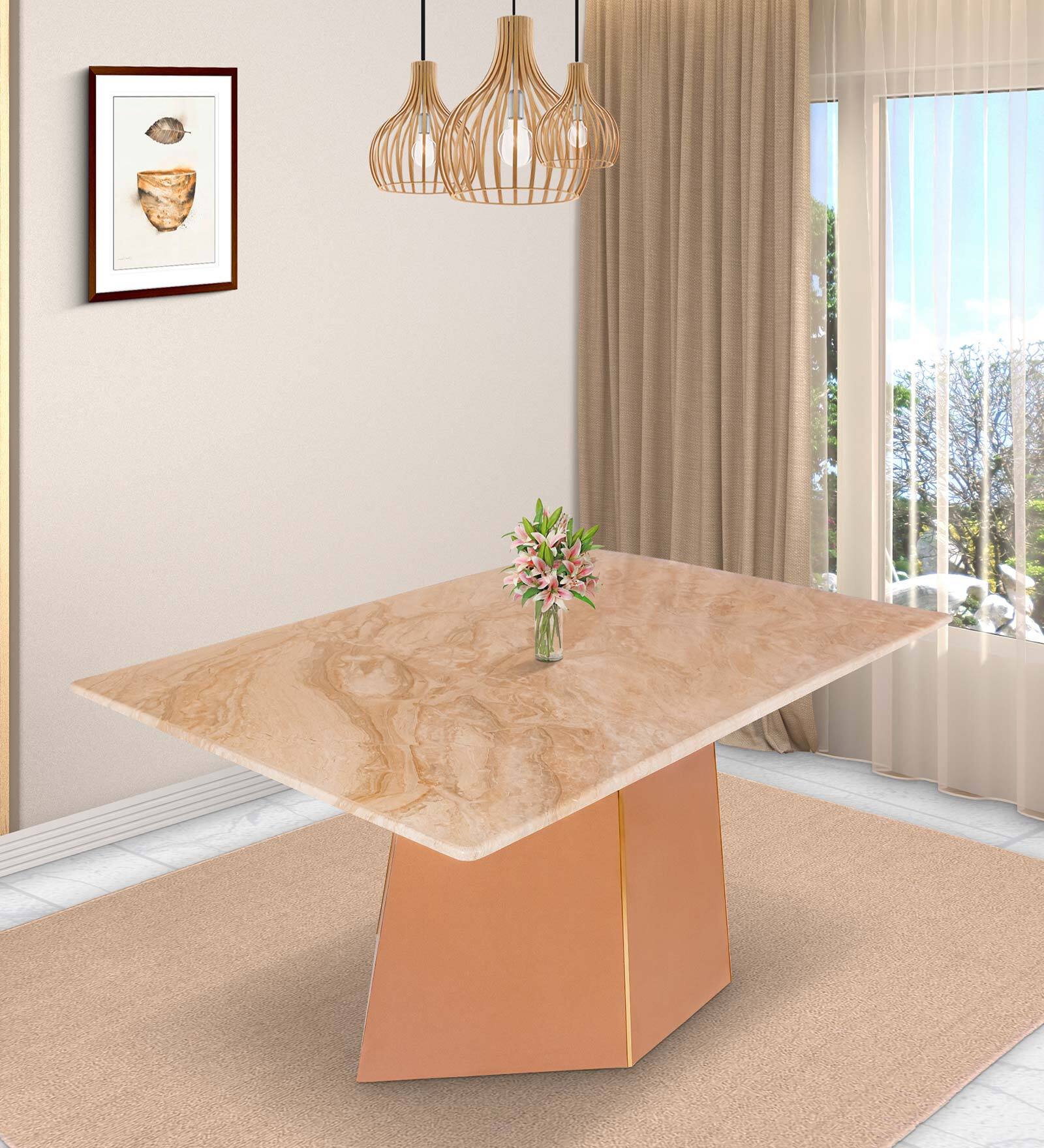 Buy Goldline Marble Top 6 seater Dining Table in Beige Finish at 10 OFF by Crafted Marbles