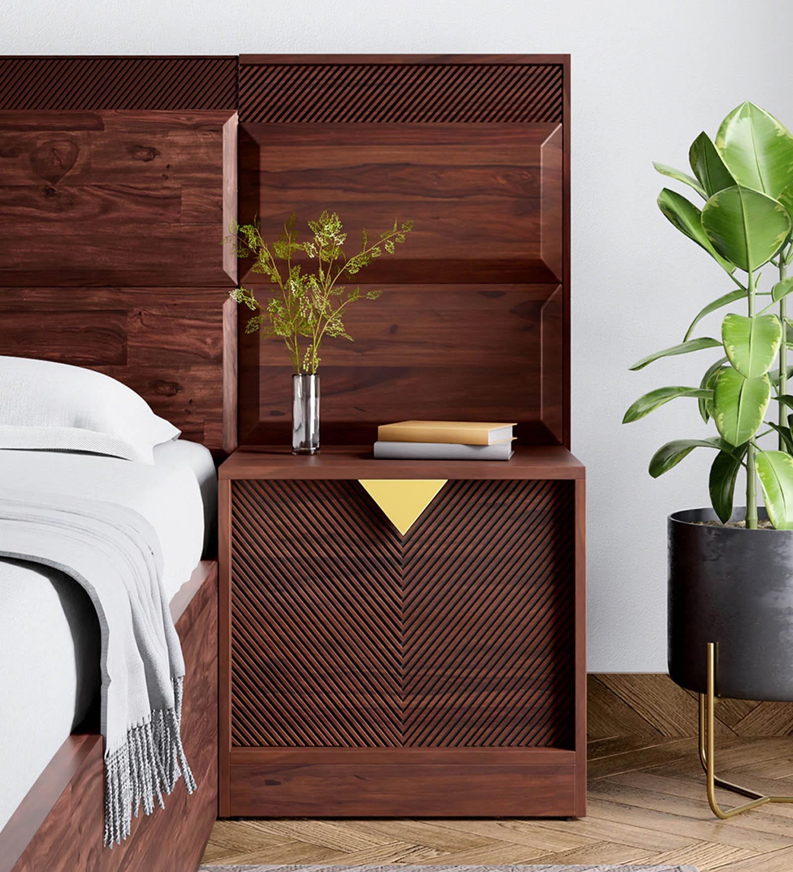 Goldust Sheesham Wood Bed Side Table in Fine Walnut Finish