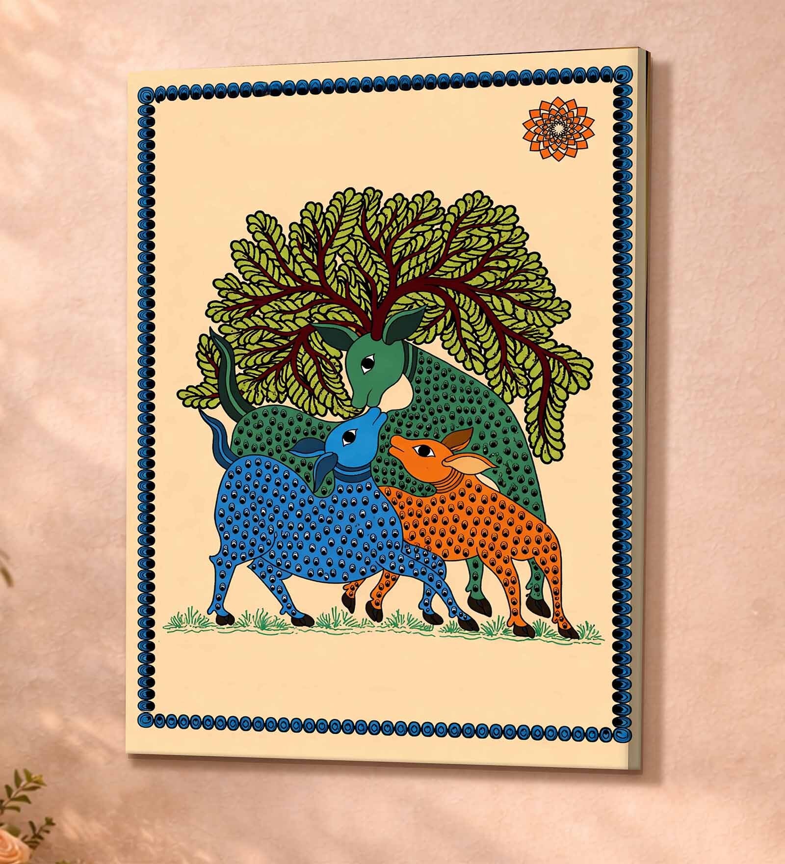 Gond Deer Tree Stretched Canvas Painting