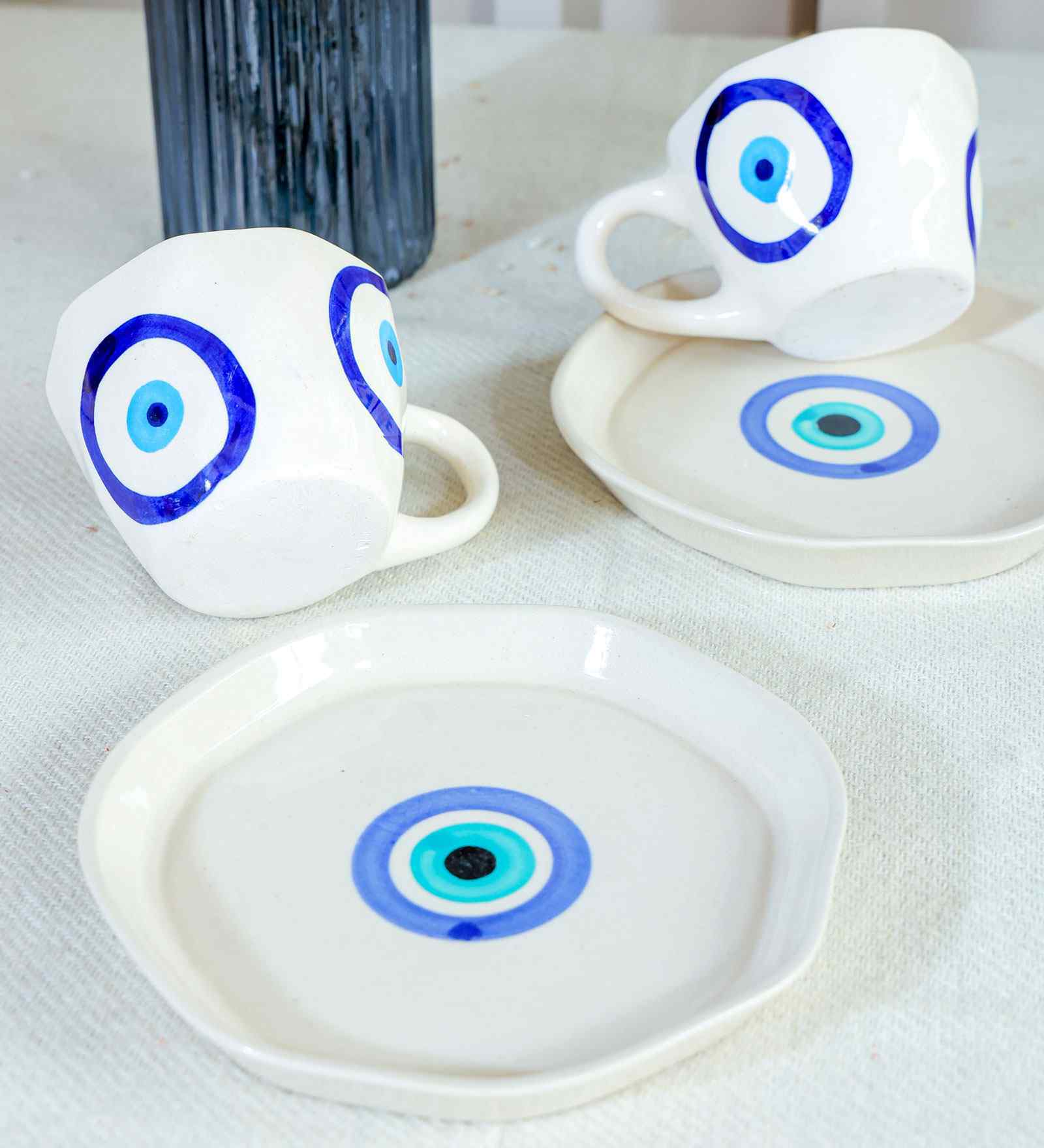 White Good Vibes Evil Eye Ceramic Cup & Saucer Set of 1