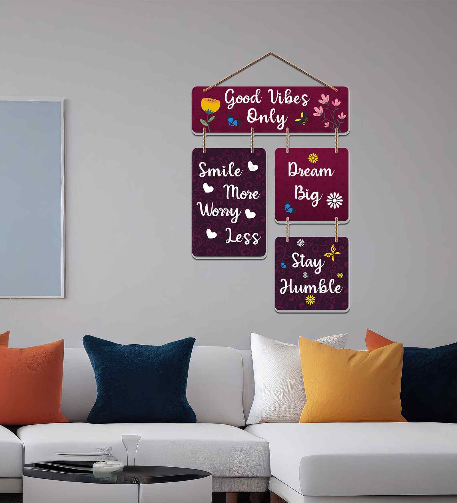 Good Vibes Only Smile More Dream Big Wooden Wall Hanging