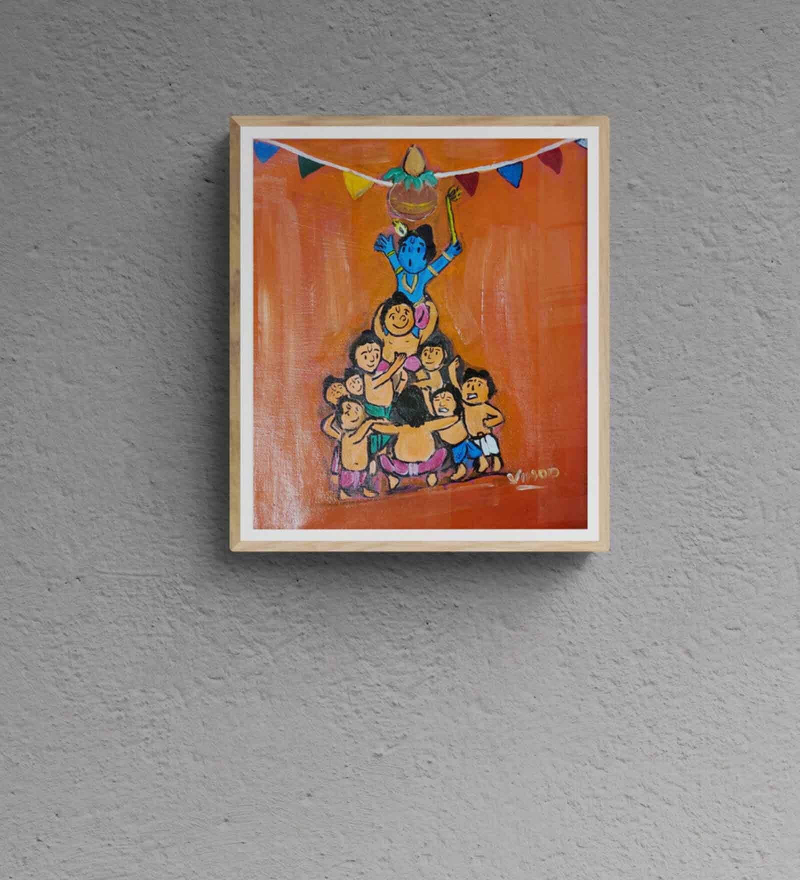 Gopal Dahi Handi Handmade Acrylic Paint On Canvas Unframed