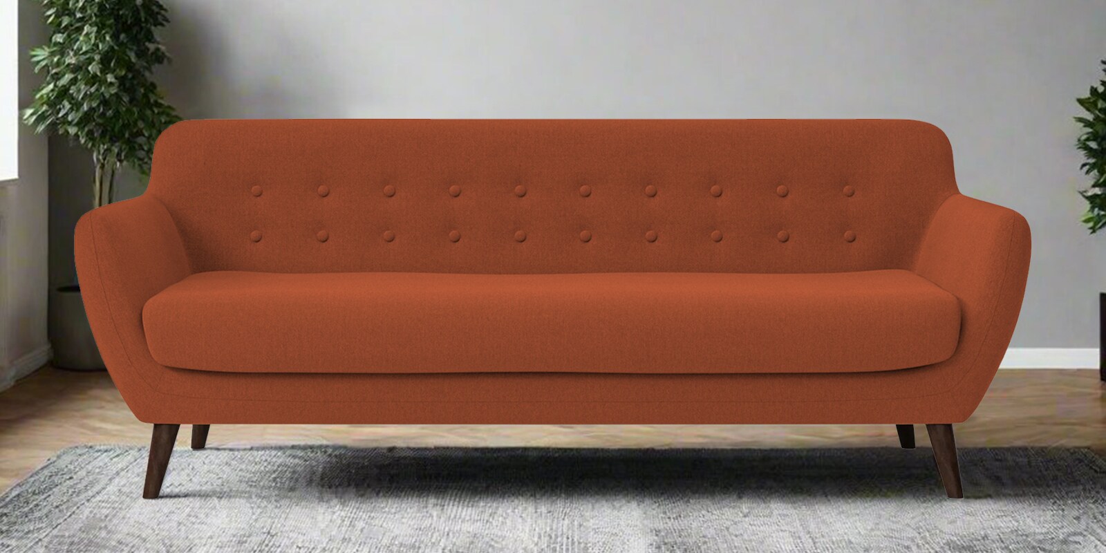 Goofy Fabric 3 Seater Sofa In Royal Orange Colour