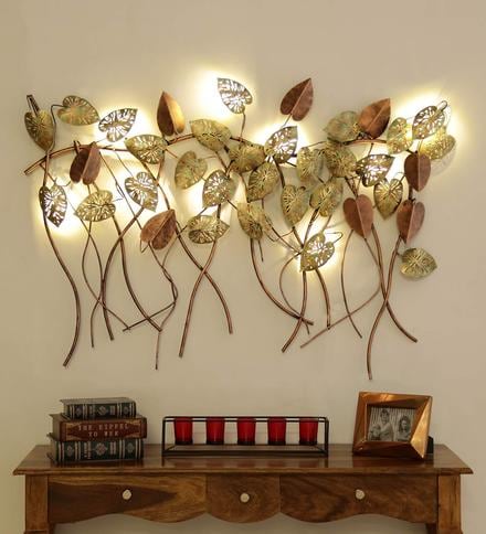 golden leaves lit wall art