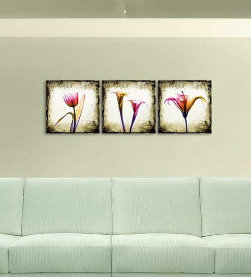 Buy Mdf 27 X 9 Inch 3 Panel Tulip Wall Decor By Go Hooked Online