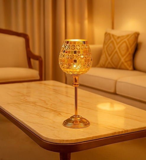 Golden Metal Goblet Tea Light Holder - Large Mosaic Design-image-29