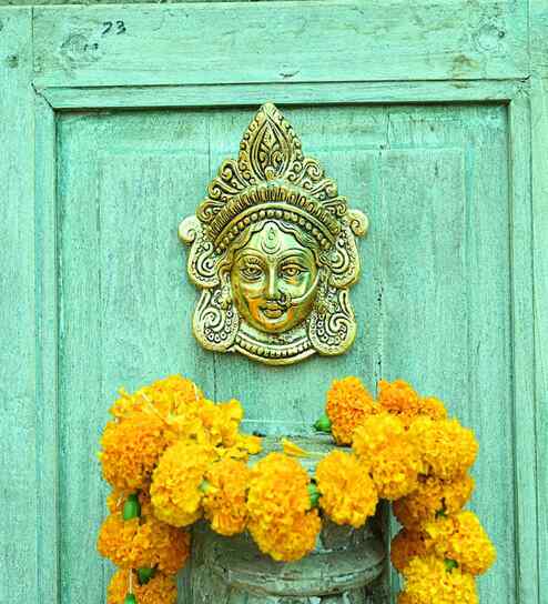 Golden Metal Goddess Durga Face Wall Hanging
