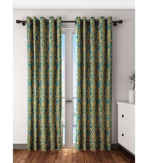 Buy Gold Green Polyester Door Curtain By S9 Home By Seasons