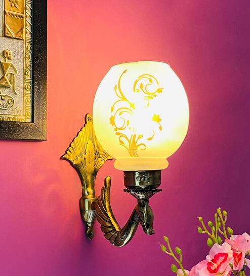 Gold & White B22 holder Metal & Glass Uplight Wall Scone