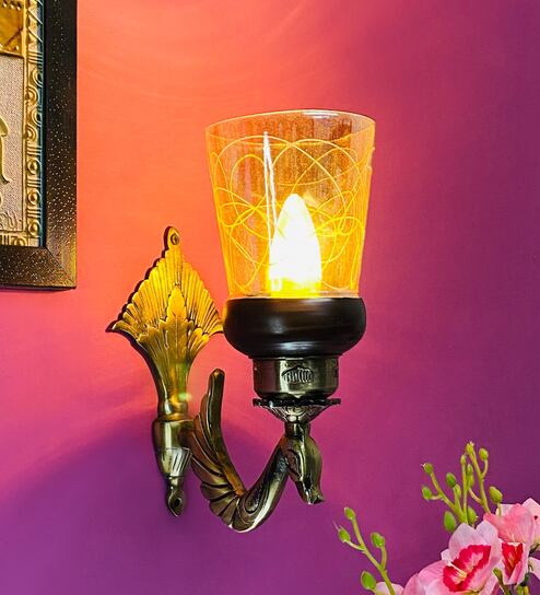 Gold & White B22 holder Metal & Glass Uplight Wall Scone