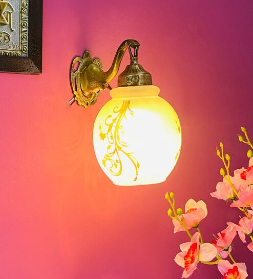 Gold & White B22 holder Metal & Glass Uplight Wall Scone