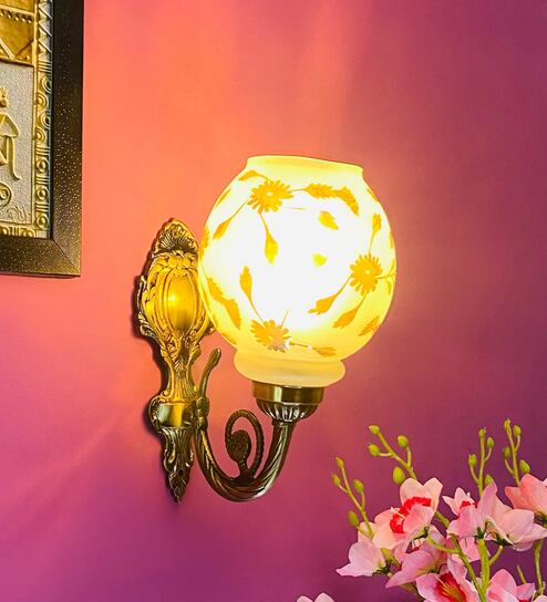 Gold & White B22 holder Metal & Glass Uplight Wall Scone