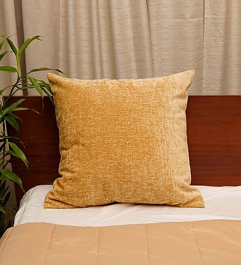 Gold Solid Polyester Blend 24 x 24 Inches Cushion Cover by Zeba