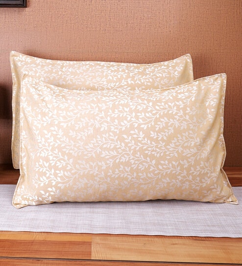Gold Patterned 210TC Cotton Blend 17 x 27 Inches Pillow Covers (Set of 2)
