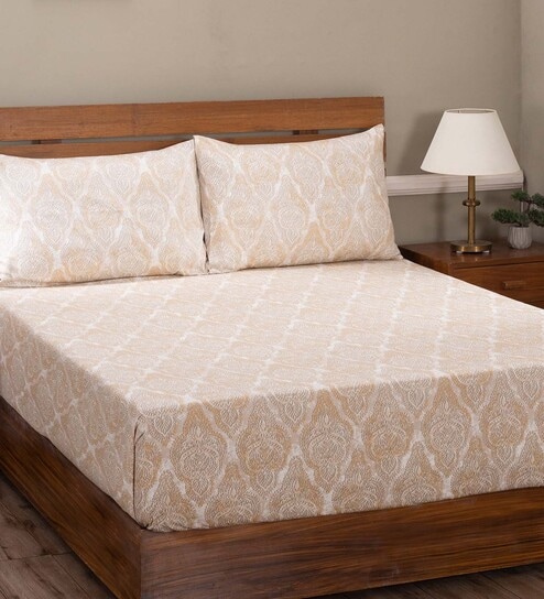 Gold Traditional 400 TC 100% Cotton King Sized Bed Sheets with 2 Pillow Covers by Maspar