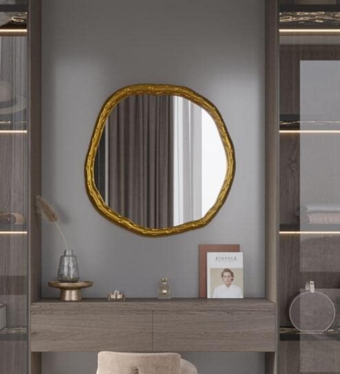 24 Inch Gold Hammered Mirror in Metal Frame