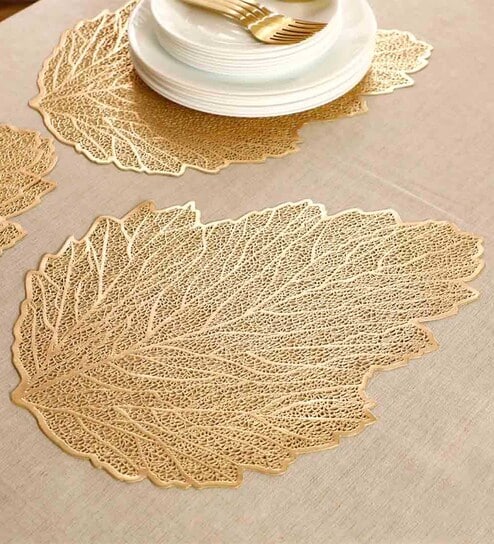 Golden Alis Leaf Shaped Textured PVC Dining Table Placemat