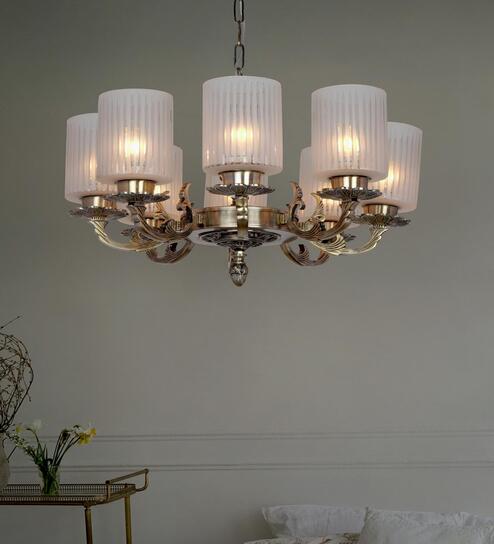Gold Aluminium and Glass Shaded Chandelier