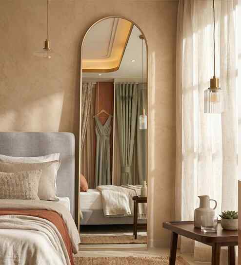 Gold Aluminium Frame Full Arch Long Floor Mirror 18 X 60 In
