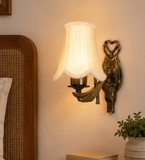 new era Gold Antique Off-White Cotton Shade Wall Light, Hall & Hotel-picture-18