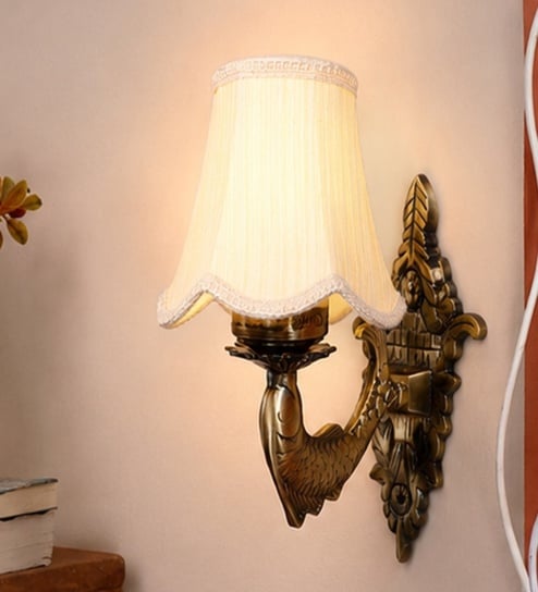 Gold Antique Wall Light with Beige Jute Shade, Dining & Hotel