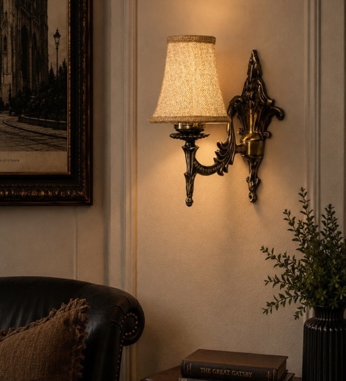 new era Gold Antique Wall Mounted Lamp with Beige Jute Shade for Dining Area-picture-48