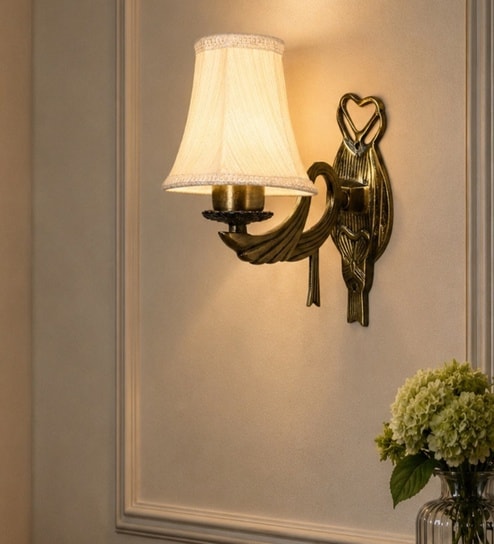 new era Gold Antique Wall Mounted Lamp with Off-White Cotton Shade & Hall-picture-27
