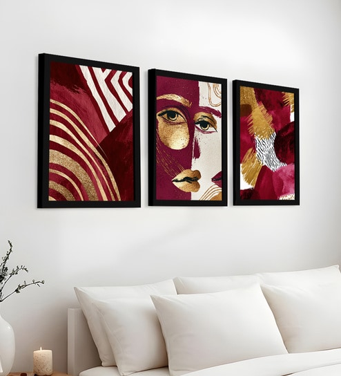 art street Red & Gold Abstract Wall Art Framed Set of 3-picture-37