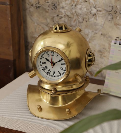 Buy Gold Brass Diver Helmet Unique Nautical Desk Retro Table Clock