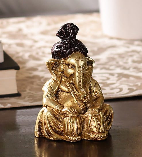 Gold Brass Lord Ganesha Playing Tabla Showpiece by Ecraftindia