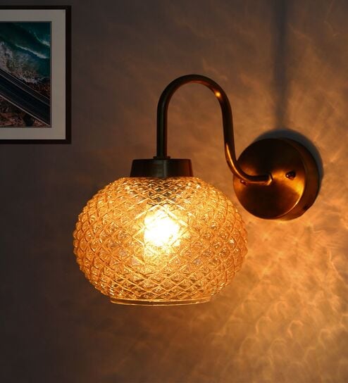 Gold Brass Wall Sconce Diamond Glass Shade Fixture
