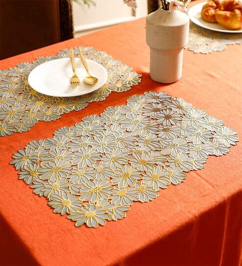 Golden Callie Floral Rectangular Textured PVC Dining Table Placemat