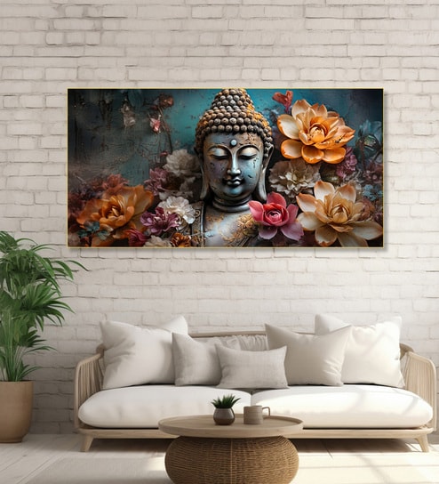 Canvas Framed Buddha Surrounded by Lotus Flowers Wall Painting
