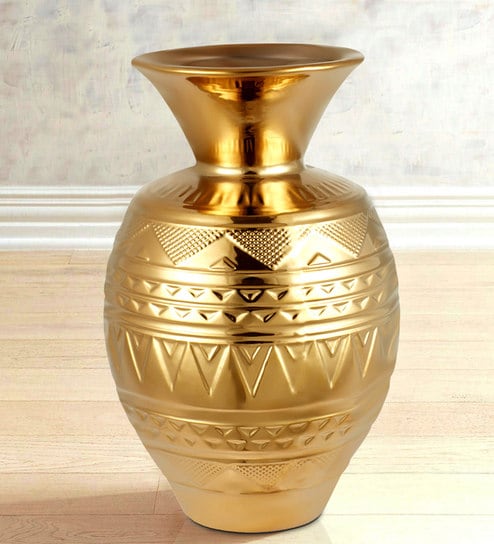 Buy Gold Blake Aztec Mataka Ceramic Vase By Hometown Online