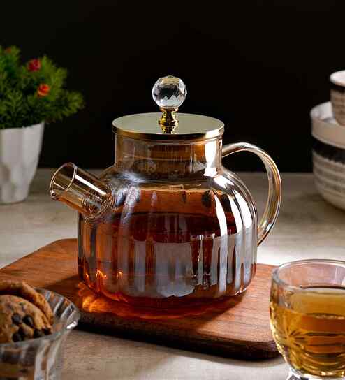 Gold Coloured Borosilicate Kettle In Liner Designed Set of 1