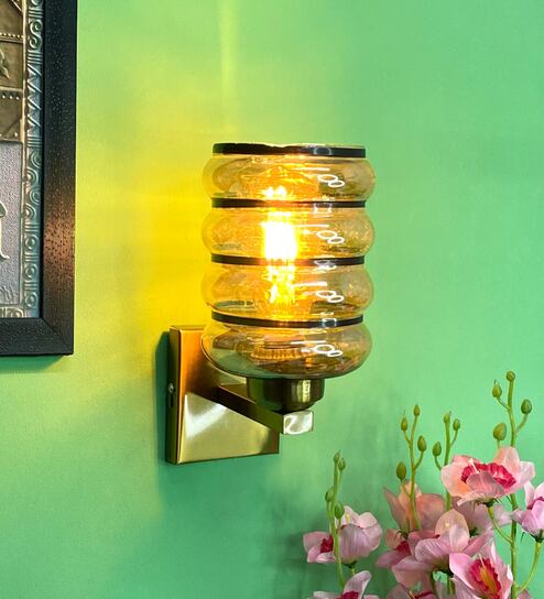 Gold E27 holder Metal & Glass Uplight Wall Scone