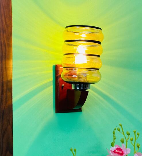 Gold E27 holder Wood & Glass Uplight Wall Scone
