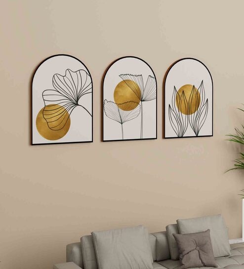 Gold & White Engineered Wood (Set of 3) Art Panels