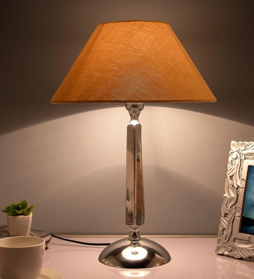 Buy Golden Fabric Shade Table Lamp With Aluminium Base By Homesake