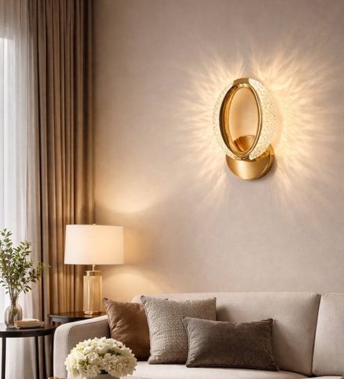 Gold Finish Novelty Wall Light Oval Design Set of 2