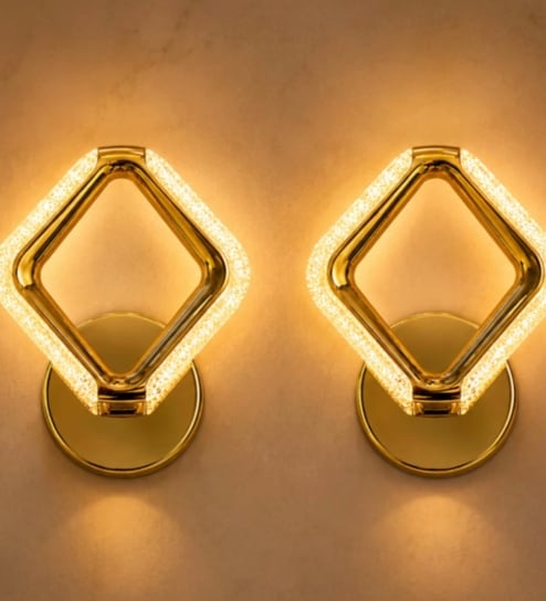 Gold Finish Novelty Wall Light Square Design Set of 2
