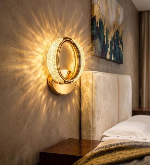 Gold Finish Ring Shape Crystal Shade LED Wall Light