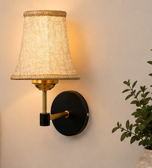 new era Gold Finish Wall Mounted Lamp with Beige Jute Shade for Home Interiors-picture-35