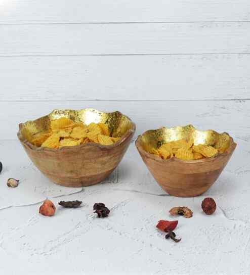 Gold Foiling Wooden Luma Bowl - Set of 2