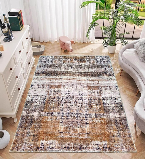 Gold Geometric Nylon 4 X 6 Feet Machine Made Carpet