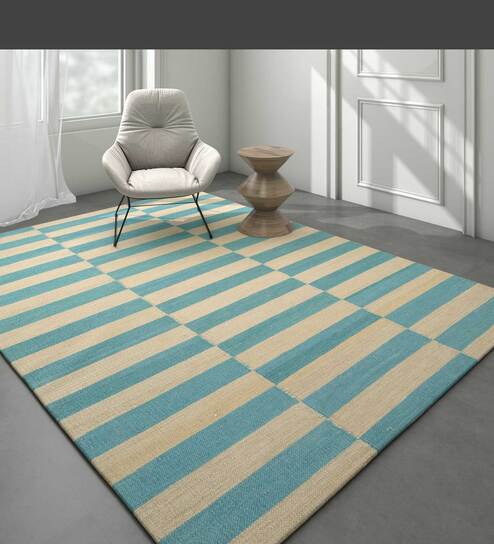 The Indoor Store Hand Woven Wool Area Rug, Geometric Dhurrie