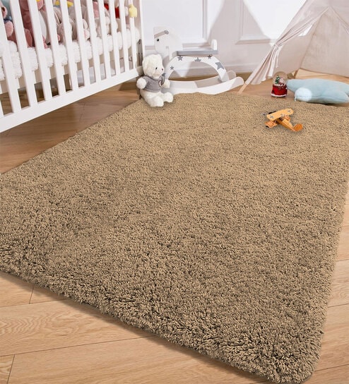 Brown Solid Microfiber 3 x 5 Feet Machine Made Carpet