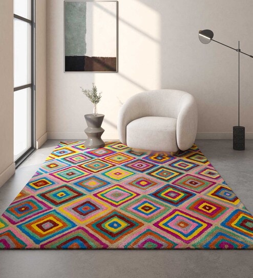 Multicolor Geometrical Wool 3 ft X 5 ft Hand Tufted Carpet by Jaipur Rugs