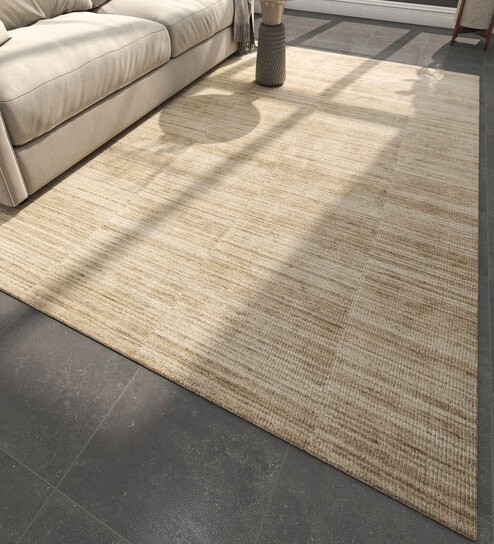 Gold Geometrical Wool 6 ft X 9 ft Hand Woven Carpet
