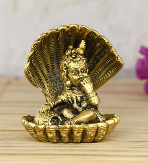 Gold Golden Bal Gopal Krishna Having Makhan Decorative Showpiece by Ecraftindia